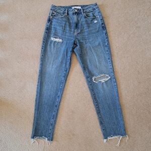 Garage Jeans Size 27 Mom Jeans Blue Denim Distressed High Rise Frayed Hem